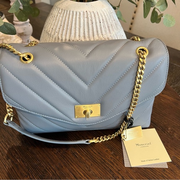NWT Moncrief of London Cathryn Elegant Blue Quilted Shoulder Bag - Picture 1 of 13